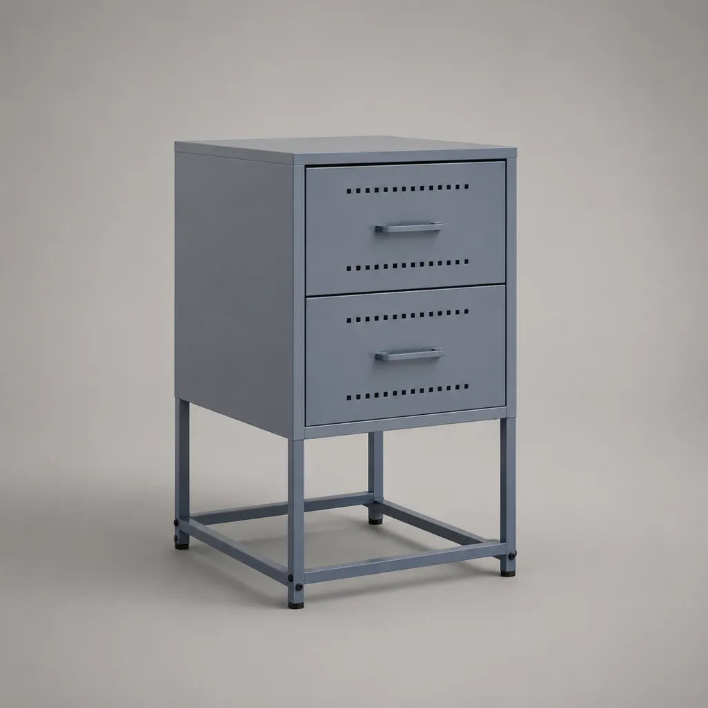 Comodino rettangolare in acciaio con 2 cassetti, grigio, 40 x 40 x 70 cm
