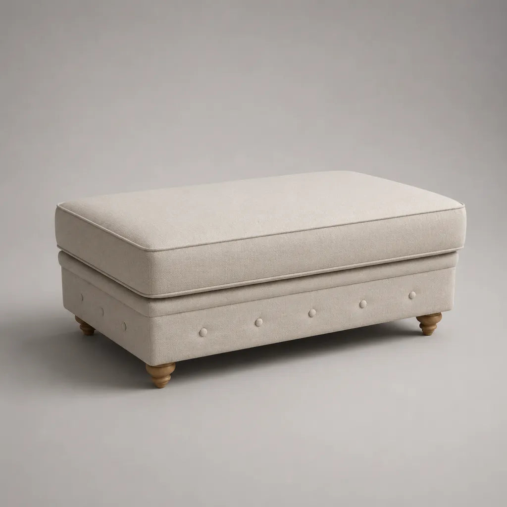 Poggiapiedi rettangolare imbottito in poliestere beige chiaro 100 x 70 x 48 cm
