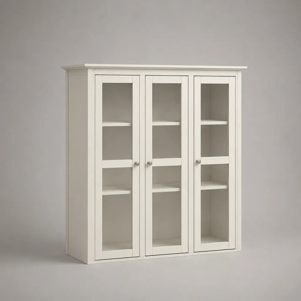 Vetrina rettangolare in MDF e vetro con 3 ante, bianca, 120 × 40 × 150 cm