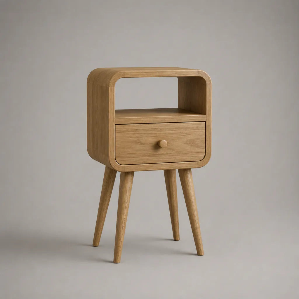 Comodino con cassetto e vano aperto in MDF impiallacciato rovere e legno massello, rovere naturale, 40 ¡Á 35 ¡Á 65 cm