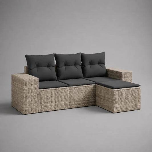 Salotto da giardino modulare a L 4 pezzi in polyrattan beige con cuscini antracite, 210 × 140 × 82 cm