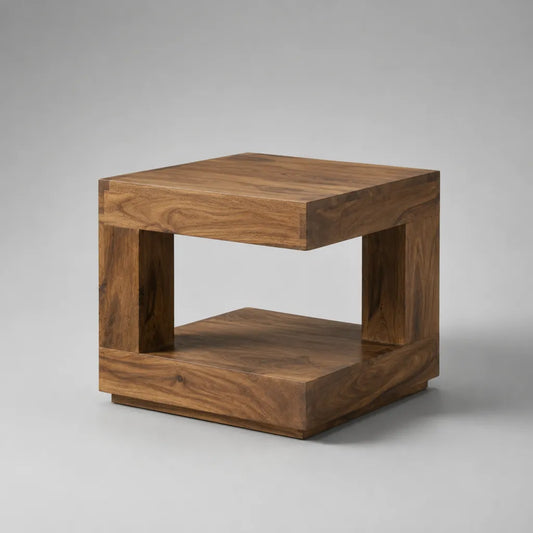 Tavolino laterale quadrato in legno massello marrone con vano aperto, 45 × 45 × 45 cm