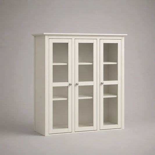 Vetrina rettangolare in MDF e vetro con 3 ante, bianca, 120 × 40 × 150 cm