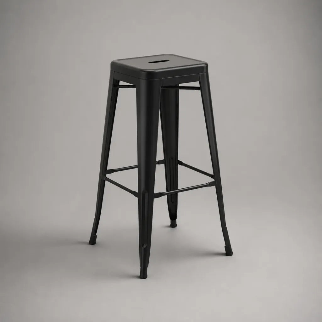 Sgabello da bar alto in acciaio nero con seduta quadrata, 43 x 43 x 76 cm