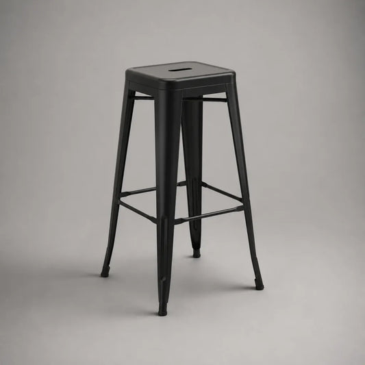 Sgabello da bar alto in acciaio nero con seduta quadrata, 43 x 43 x 76 cm